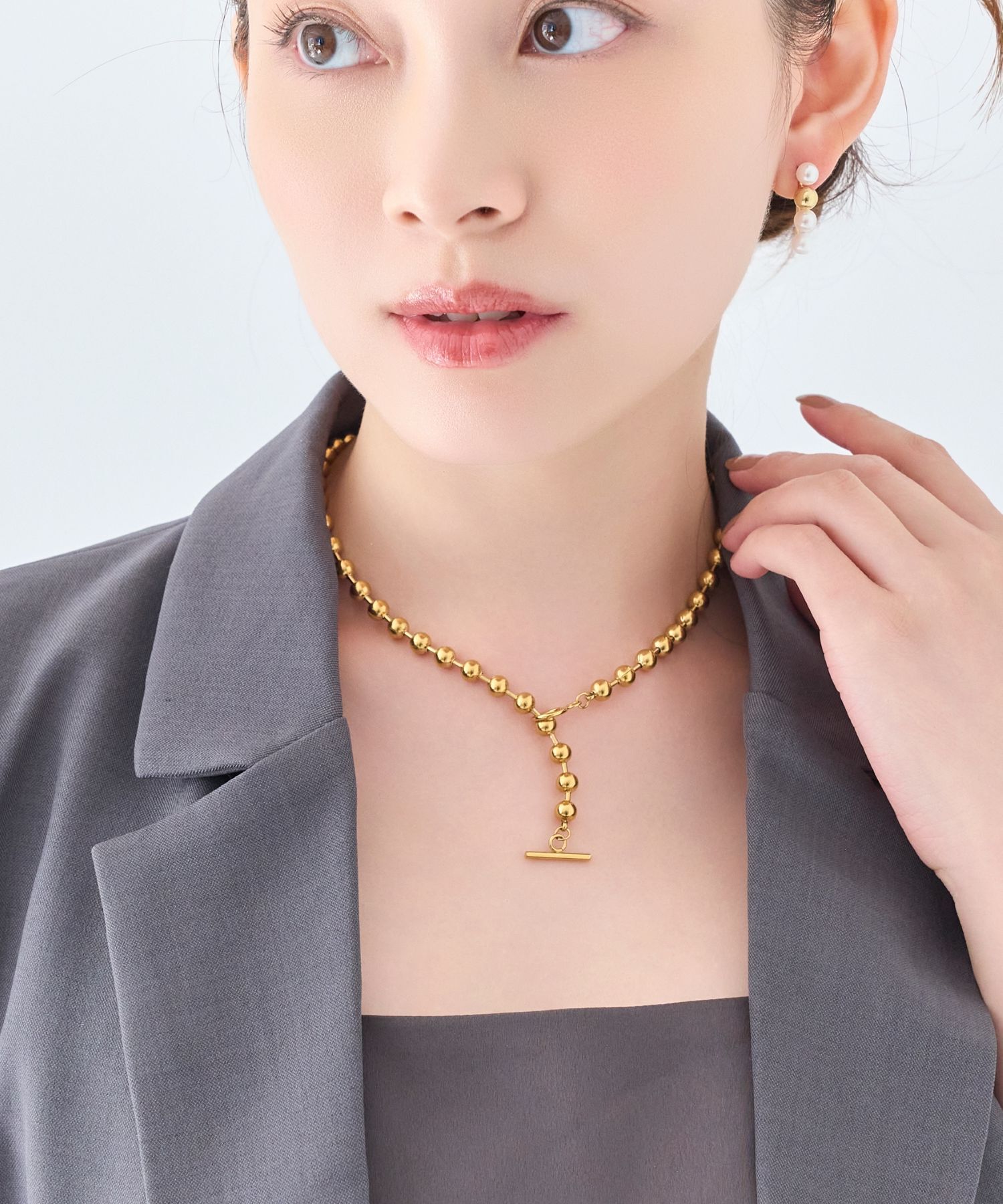 Phoebe「【金属アレルギー対応】ドットラインネックレス　ゴールド/ステンレス」|ネックレス|