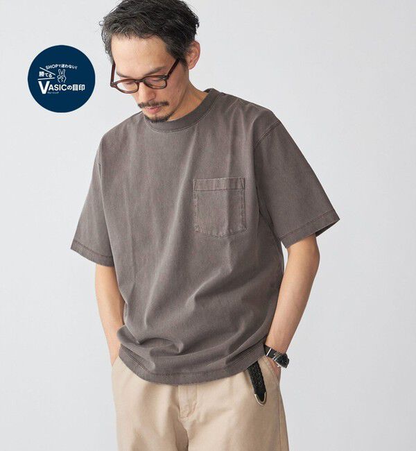 SHIPS「SHIPS: コットン USA クルーネック ポケット ピグメント Tシャツ」|Tシャツ・カットソー|ダークグレー