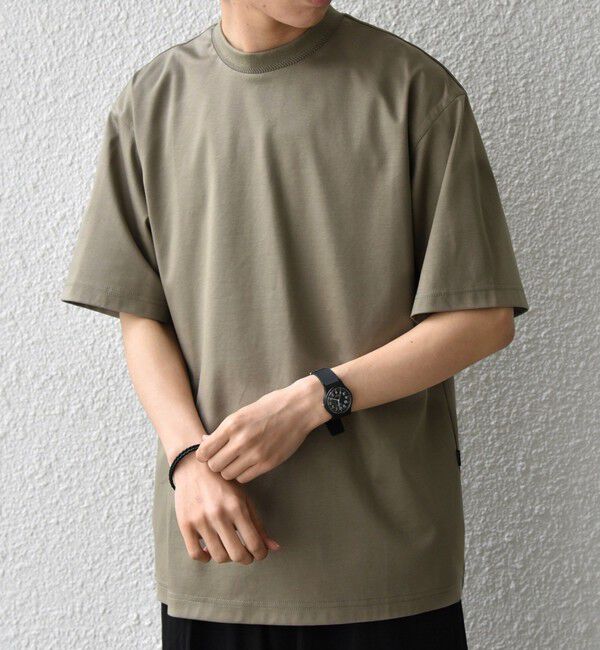 SHIPS any「SHIPS any:〈接触冷感/遮熱/UVカット〉COOL TOUCH スムース デザイン リブ セミ モックネック Tシャツ◇」|Tシャツ・カットソー|ベージュ