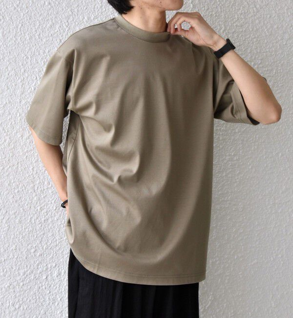 SHIPS any「SHIPS any:〈接触冷感/遮熱/UVカット〉COOL TOUCH スムース デザイン リブ セミ モックネック Tシャツ◇」|Tシャツ・カットソー|