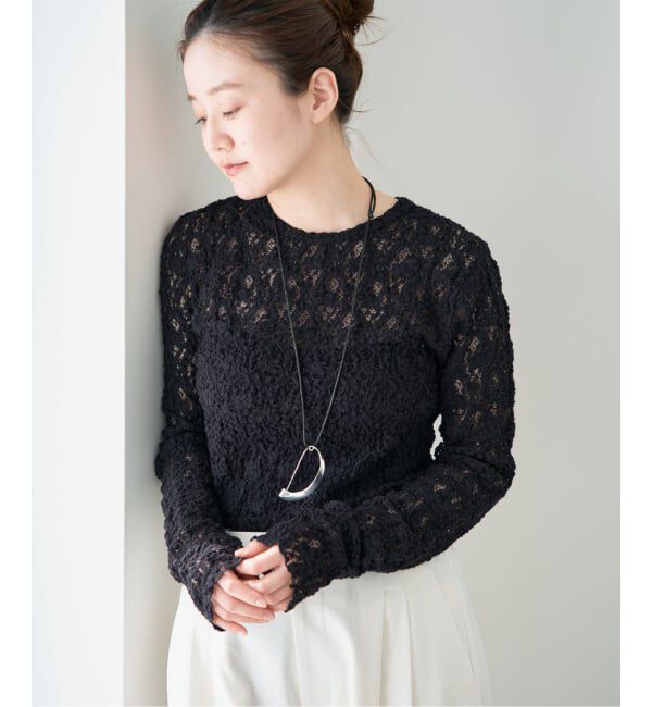 IENA「《一部カラーWEB限定/追加4》Flowerストレッチレースプルオーバー」|Tシャツ・カットソー|ブラック