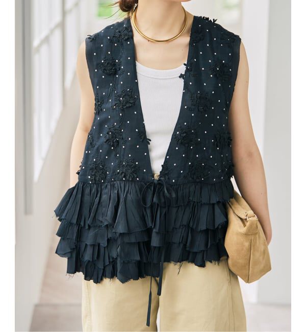 Spick and Span「《別注》crinkle crinkle crinkle Frill rayon shantung vest*」|ベスト・ジレ|