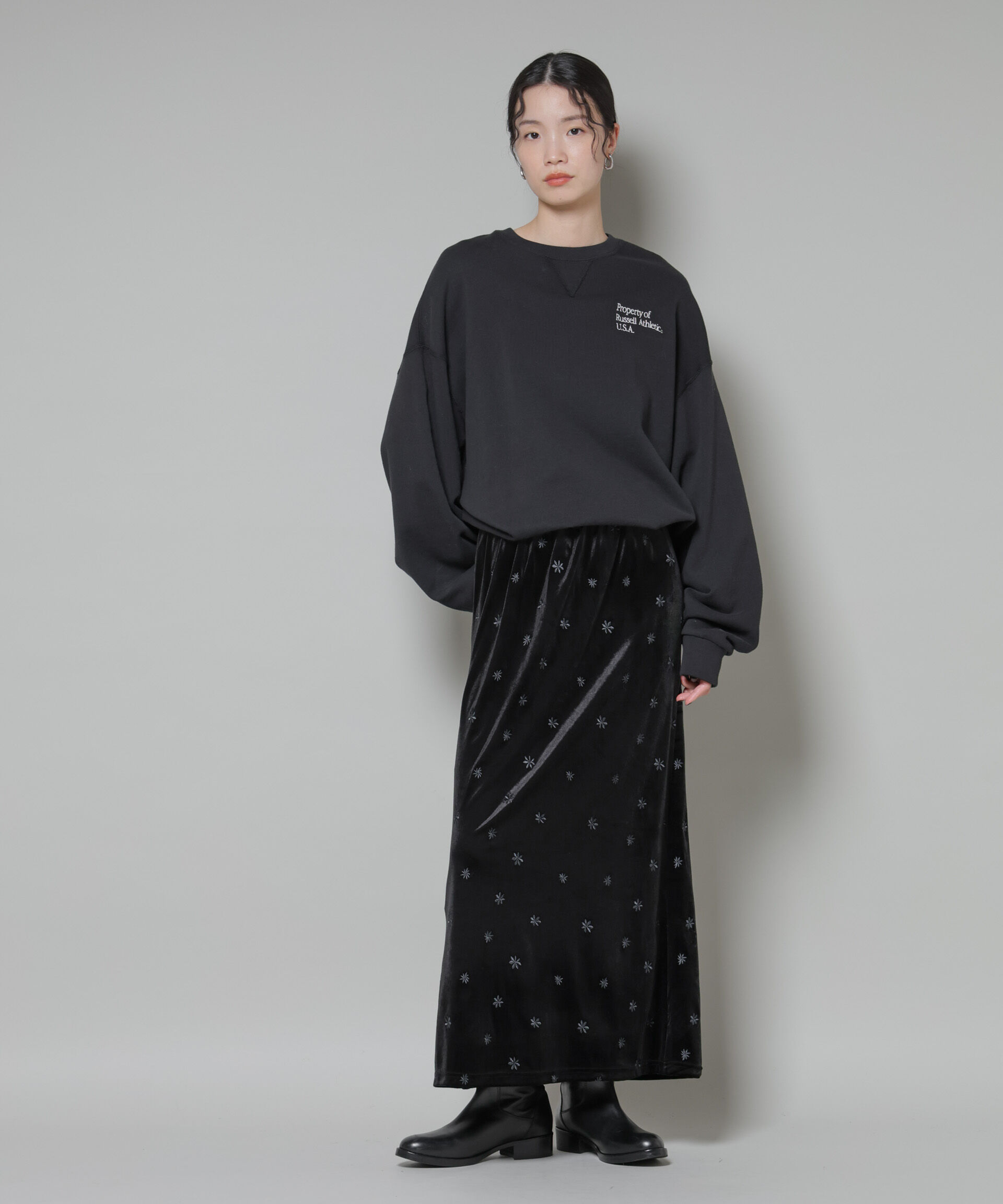 nano･universe「刺繍ベロアカットナロースカート(セットアップ可)」|スカート|