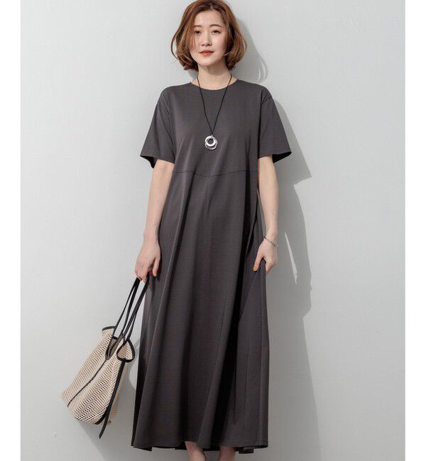 JIL SANDER　プリーツハーフスリーブワンピース ツイストコットンプレーティング ハーフスリーブ ワンピース（23区