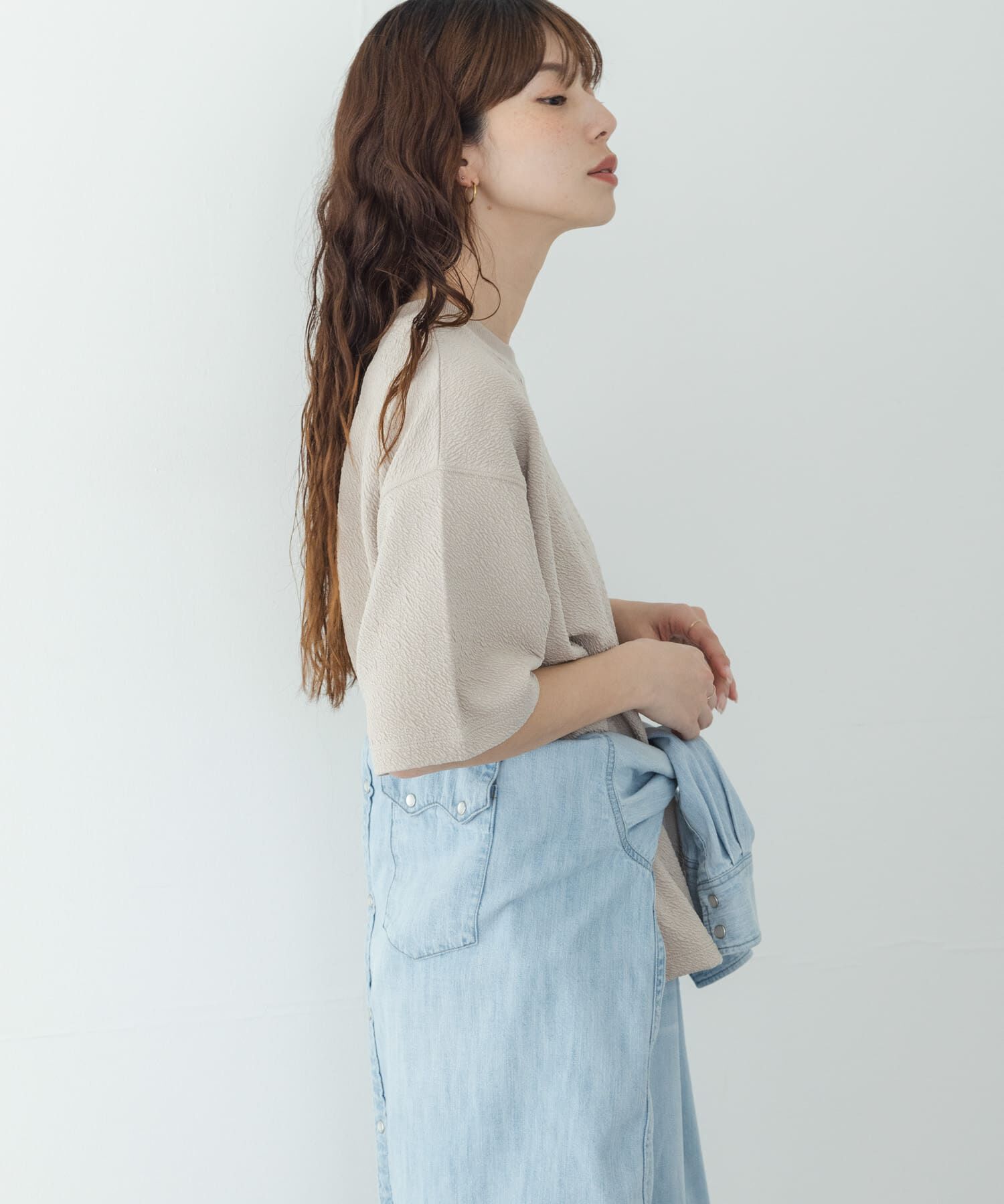 Sonny Label 「カットジャガードドロスト五分袖プルオーバー」|Tシャツ・カットソー|
