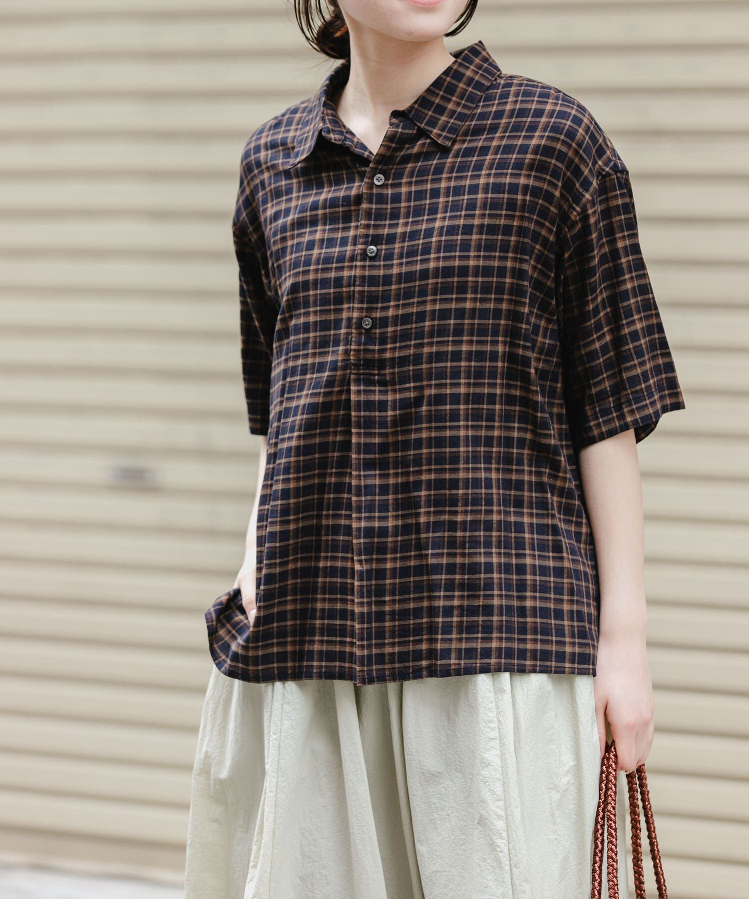 URBAN RESEARCH DOORS「FORK&SPOON　コットンレーヨンチェックシャツ」|シャツ・ブラウス|グレー系その他
