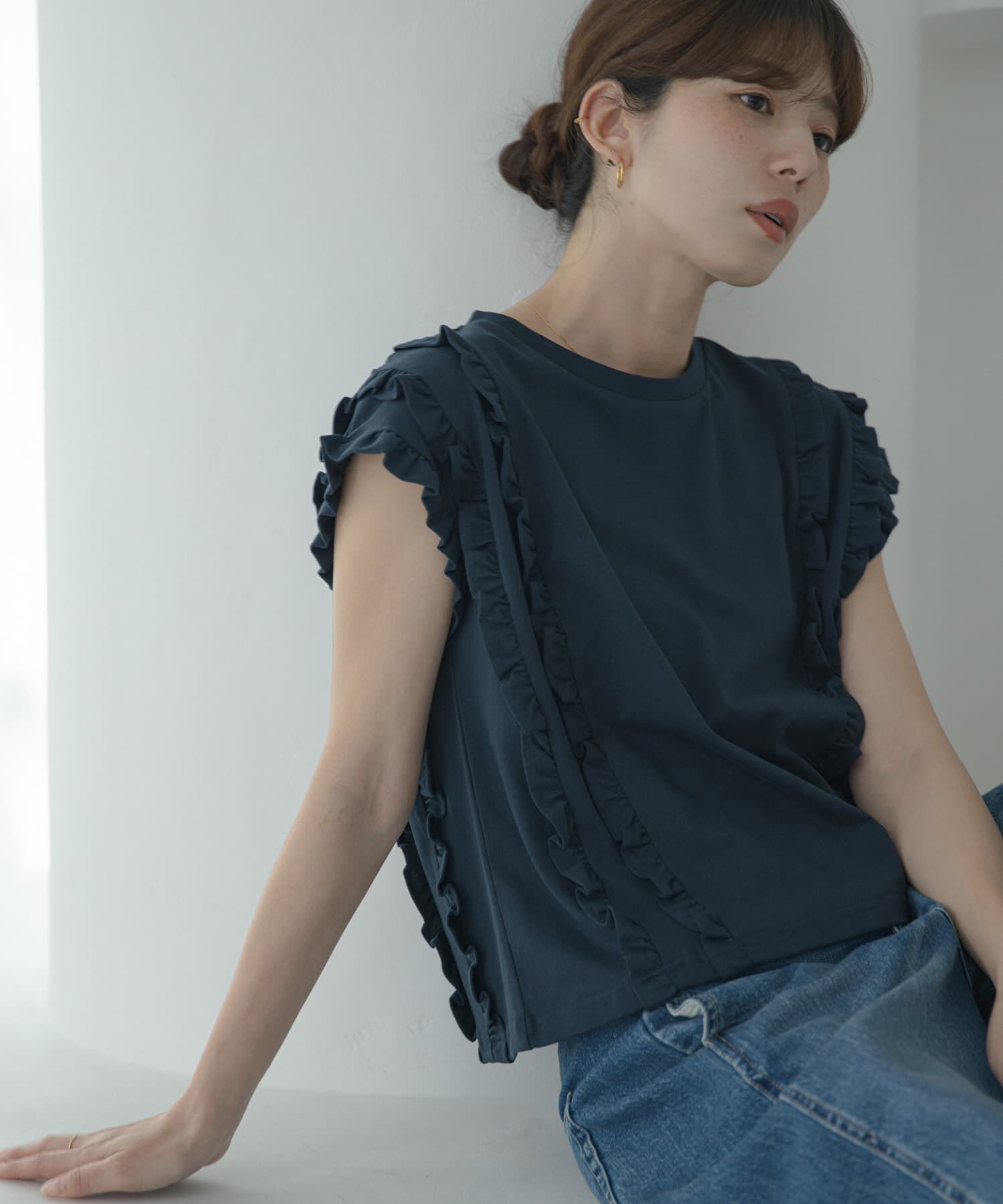 Sonny Label 「ミニフリルフレンチTシャツ」|Tシャツ・カットソー|ネイビー