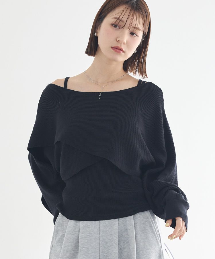 earth music&ecology「SET2点クロスニット＋キャミソール」|ニット・セーター|Black