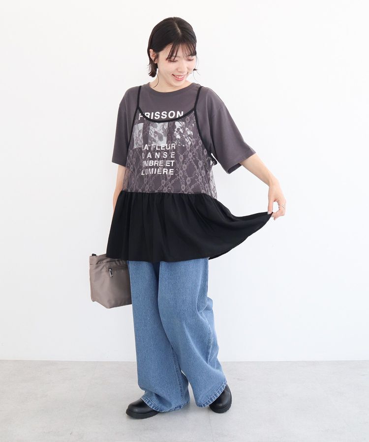 Green Parks「SET2点フォトＴシャツ+レースキャミビスチェ」|Tシャツ・カットソー|