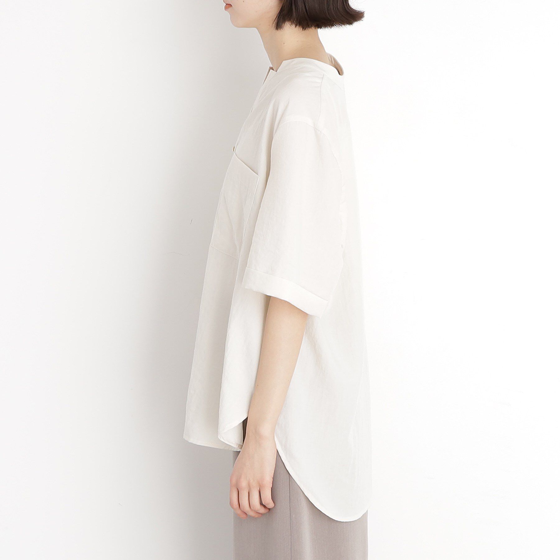 THE SHOP TK「ダブルポケット5分袖シャツ【体型カバー/洗濯機OK】」|シャツ・ブラウス|