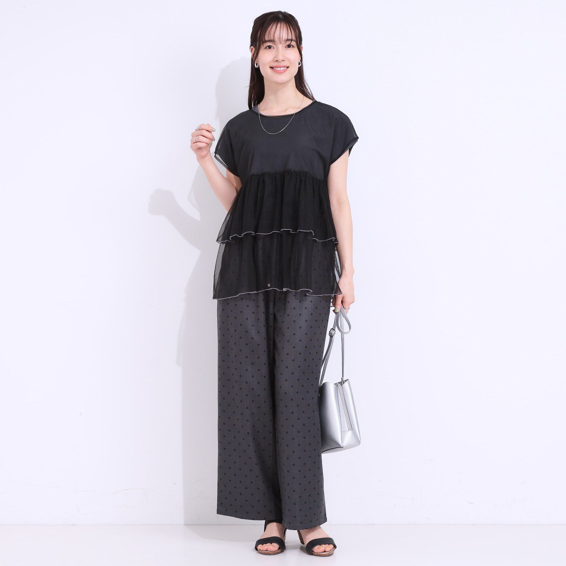SHOO･LA･RUE「【S-LL/2点セット】程よい甘さをプラス Tシャツ＋チュールトップス」|Tシャツ・カットソー|