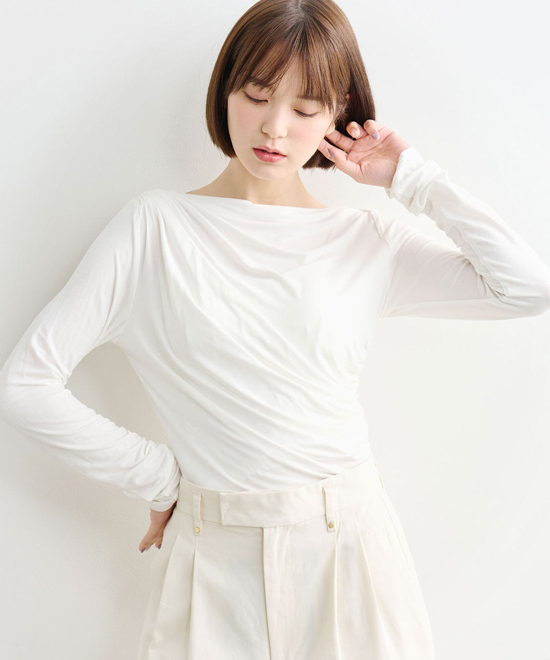 COCO DEAL「アシメネックドレープカットソー」|Tシャツ・カットソー|オフ