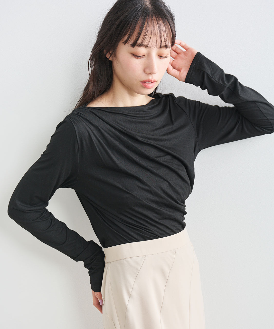 COCO DEAL「アシメネックドレープカットソー」|Tシャツ・カットソー|