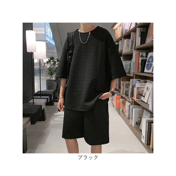 BACKYARD FAMILY「メンズ セットアップ ジャージ 通販 上下セット 夏用 五分袖 Tシャツ トップス ハーフパンツ」|その他|
