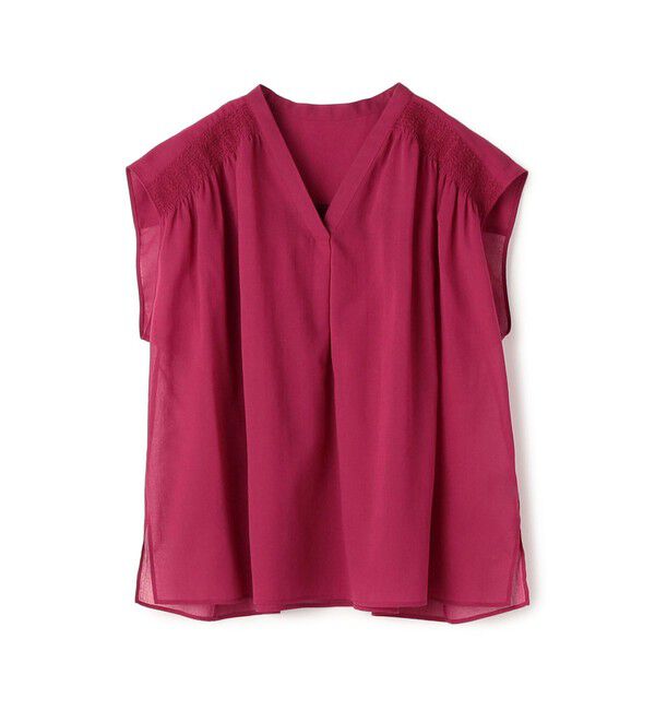 Ballsey「コットンクレープ シャーリングブラウス」|シャツ・ブラウス|37 レッド