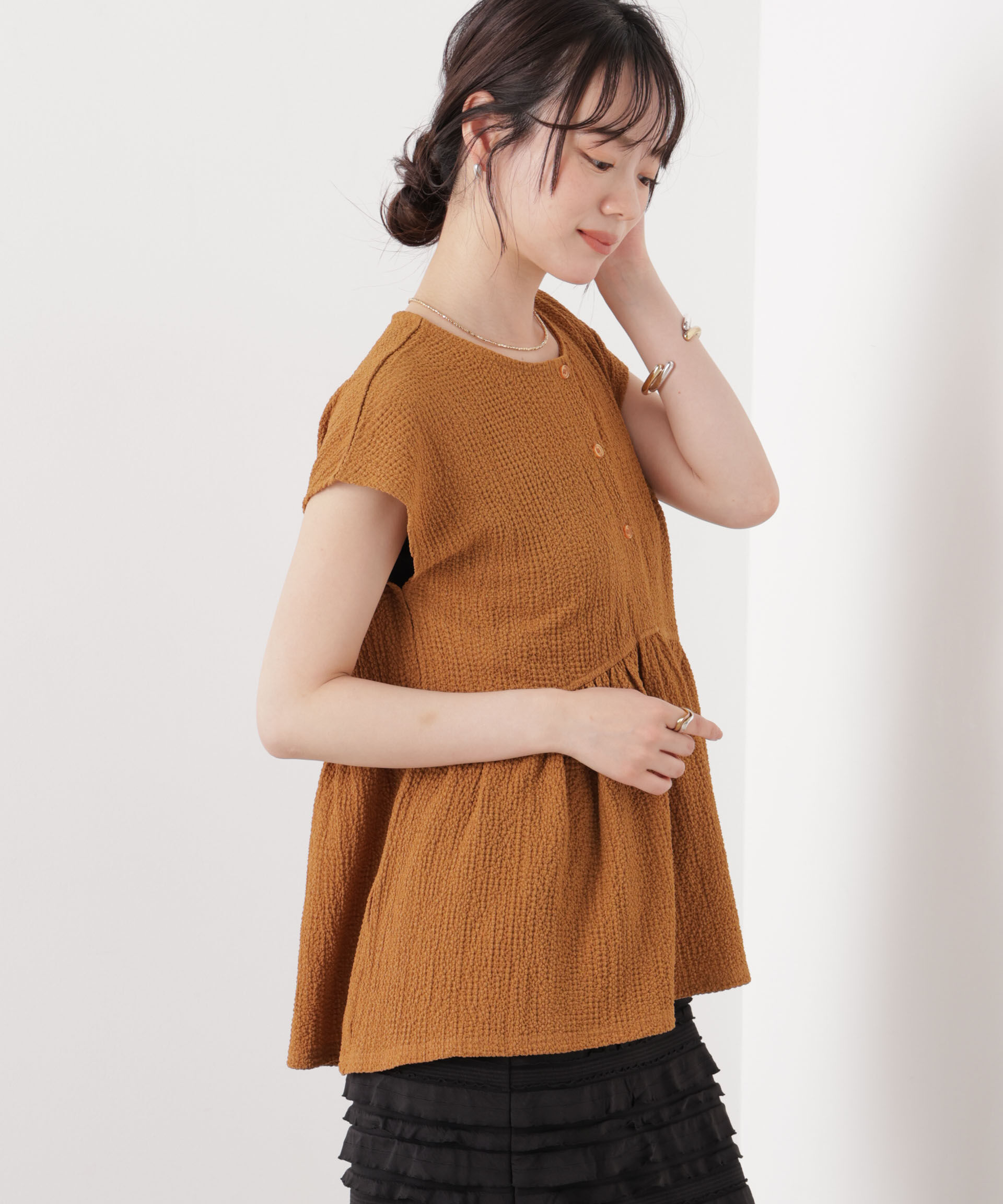 nano･universe「フクレジャガードカットギャザーブラウス」|Tシャツ・カットソー|