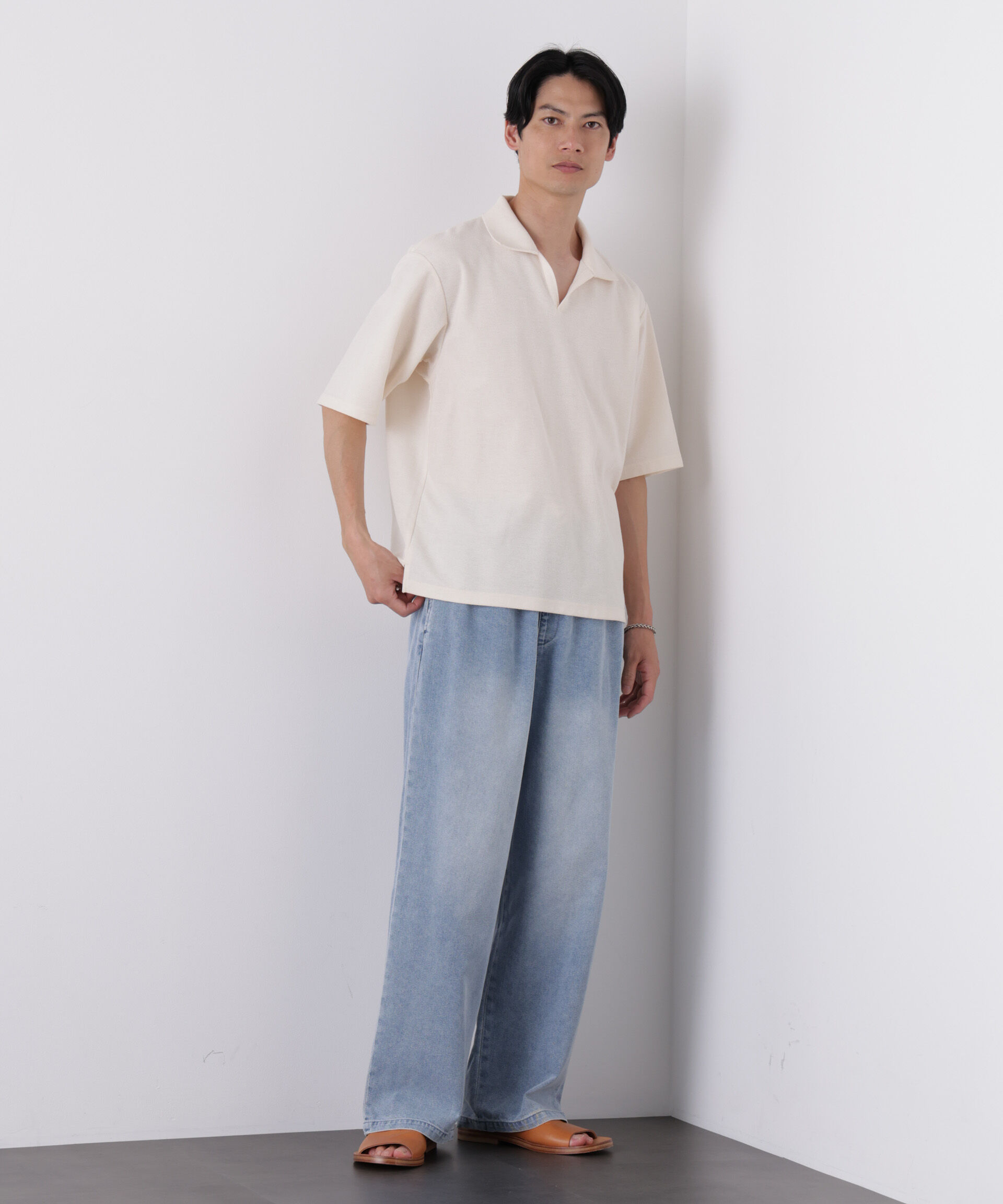 nano･universe「COOLLY DENIM ワイドイージーパンツ（接触冷感）」|チノ|