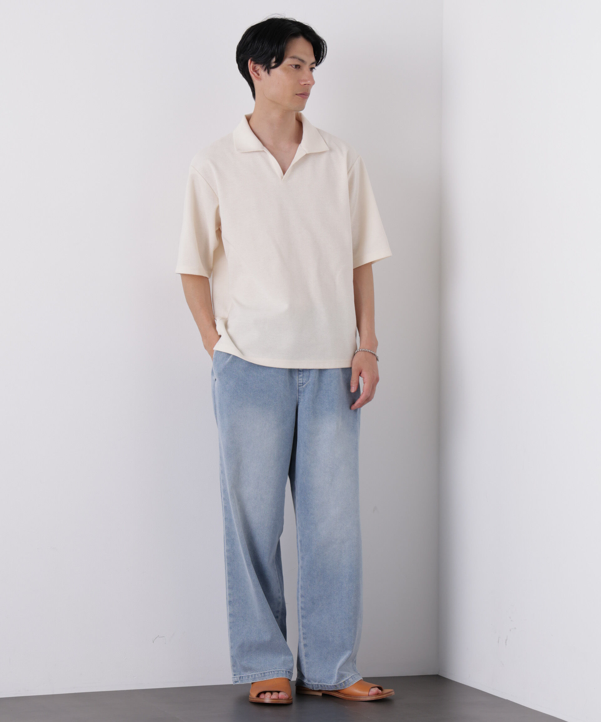 nano･universe「COOLLY DENIM ワイドイージーパンツ（接触冷感）」|チノ|