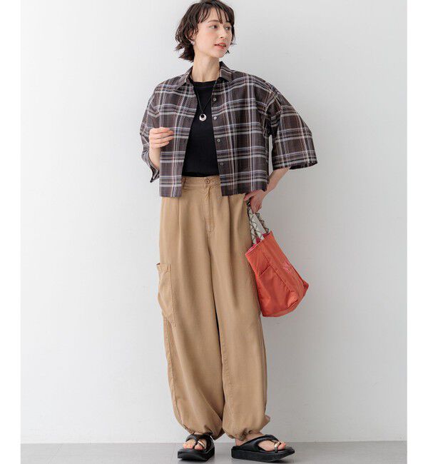 23区「【見上愛さん着用】ハイツイストシアーチェック クロップド シャツ」|シャツ・ブラウス|