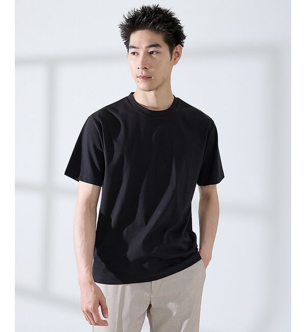 ABAHOUSE「【SMART CLOSET】シルケット天竺 クルーネック 半袖Tシャツ / 接触」|Tシャツ・カットソー|ブラック