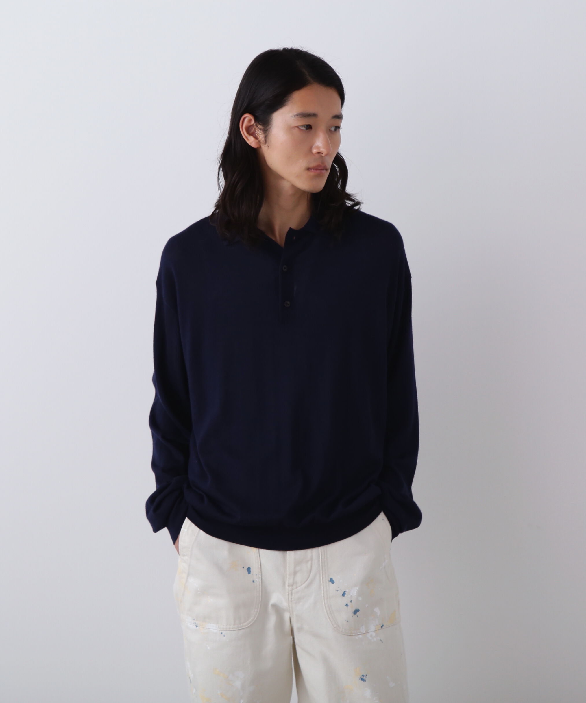 YLEVE 「YLEVE / WOOL SILK CASHMERE KNIT POLO」|ニット・セーター|ネイビー