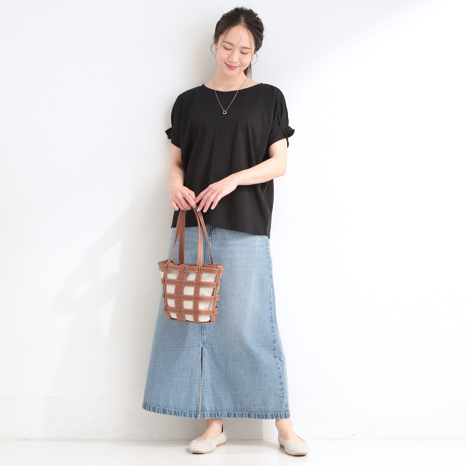 SHOO･LA･RUE「【S-LL/UV/プチプラ】お袖タックで好印象 デザインTシャツ」|Tシャツ・カットソー|