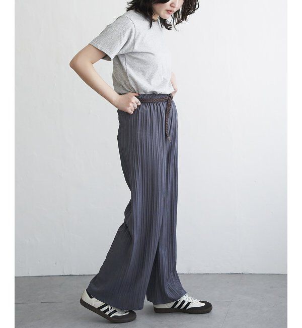 VENCE share style「楊柳ストライプベルト付きパンツ」|デニム|