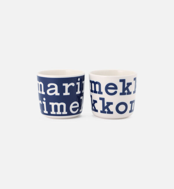 Marimekko「【日本限定】Marimekko Logo コーヒーカップセット(ハンドルなし) 200ml」|グラス・マグカップ|ﾎﾜｲﾄ&times;ﾀﾞｰｸﾌﾞﾙｰ