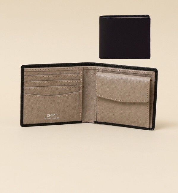 SHIPS「【WEB限定】SHIPS:【SAFFIANO LEATHER】2トーン 2つ折 ウォレット（財布）」|財布|ブラック