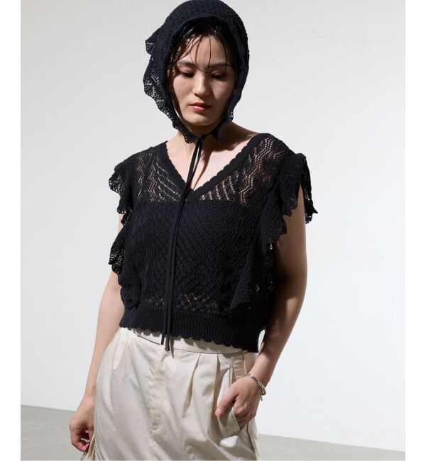 IENA「《一部店舗限定》クロシェニット Vネックレイヤードベスト」|ベスト・ジレ|