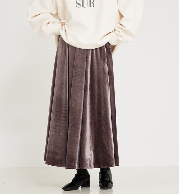 abahouse mavie「フラワープリント＆ベロアロングスカート」|スカート|