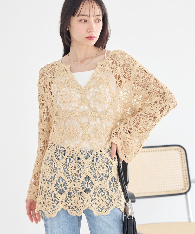 earth music&ecology「クロシェ風プルオーバー」|Tシャツ・カットソー|Light yellow