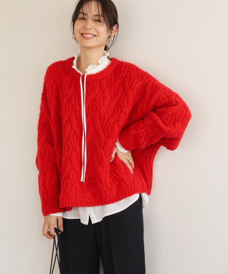 Green Parks「ふわふわケーブルニットプルオーバー」|ニット・セーター|Red