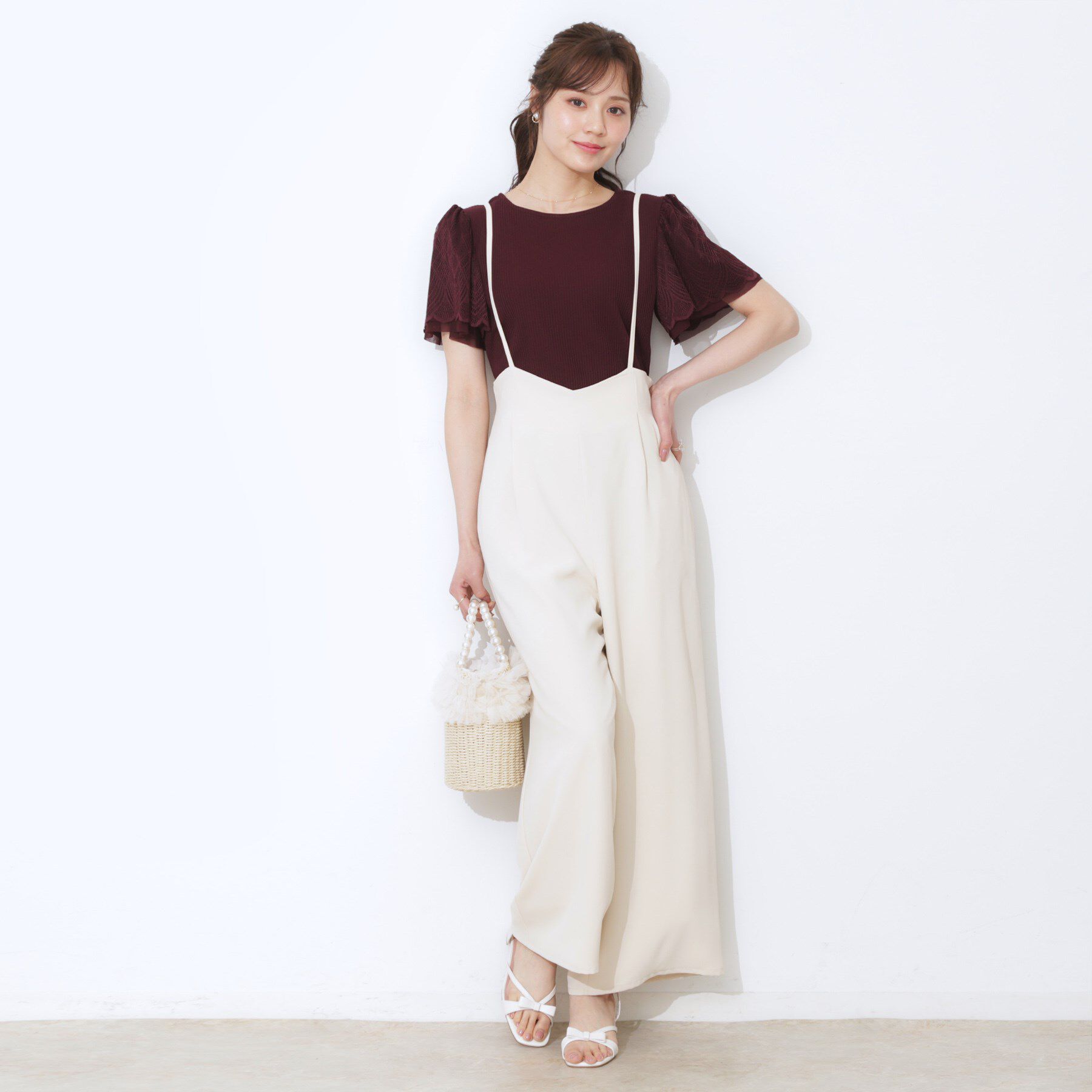 Couture broach「【二の腕カバー・通勤】レース袖テレコトップス」|Tシャツ・カットソー|