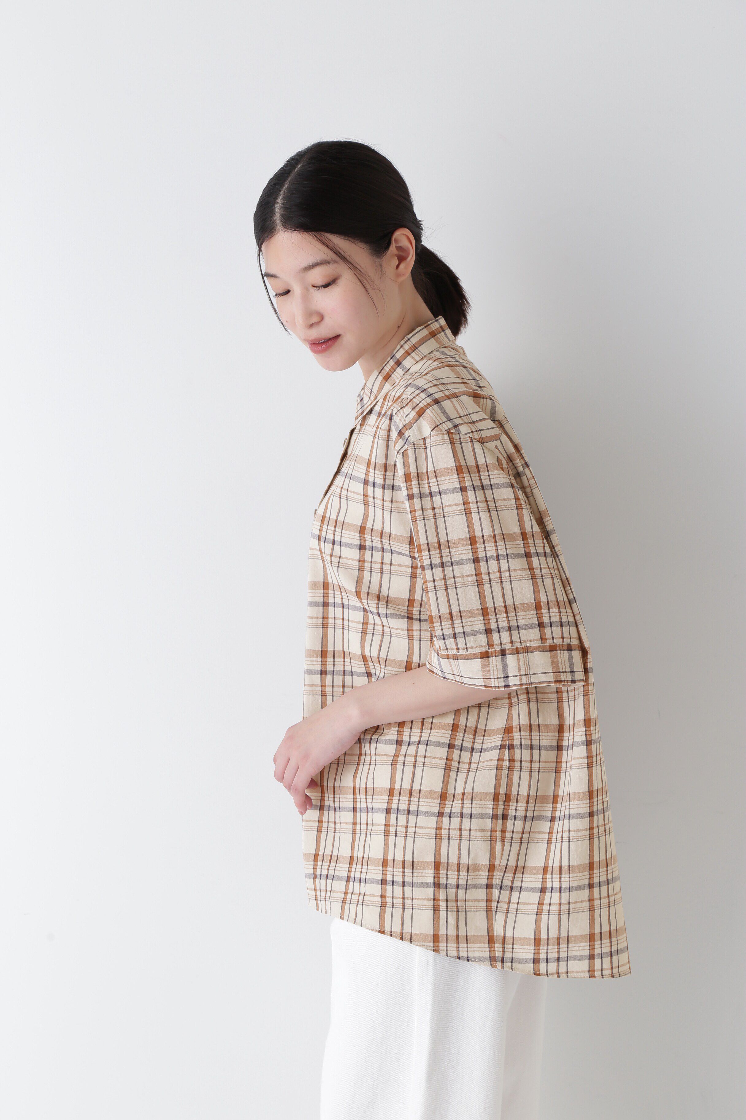  「◆綿麻半袖チェックシャツ」|シャツ・ブラウス|