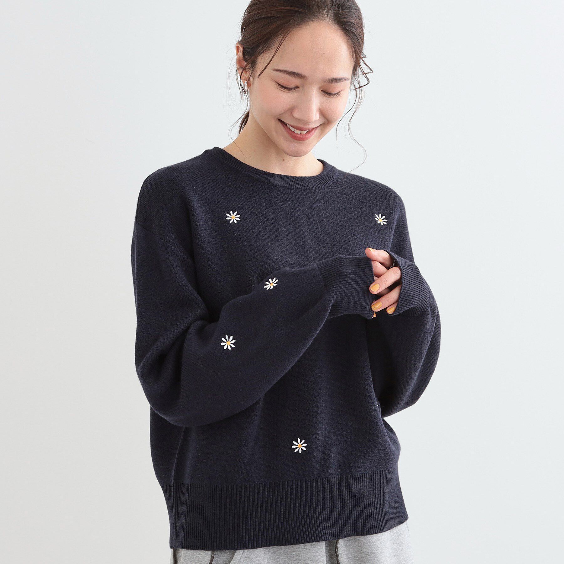 SHOO･LA･RUE「【S-LL】刺繍＆ジャカード 柄アソートニット」|ニット・セーター|ネイビー(394)