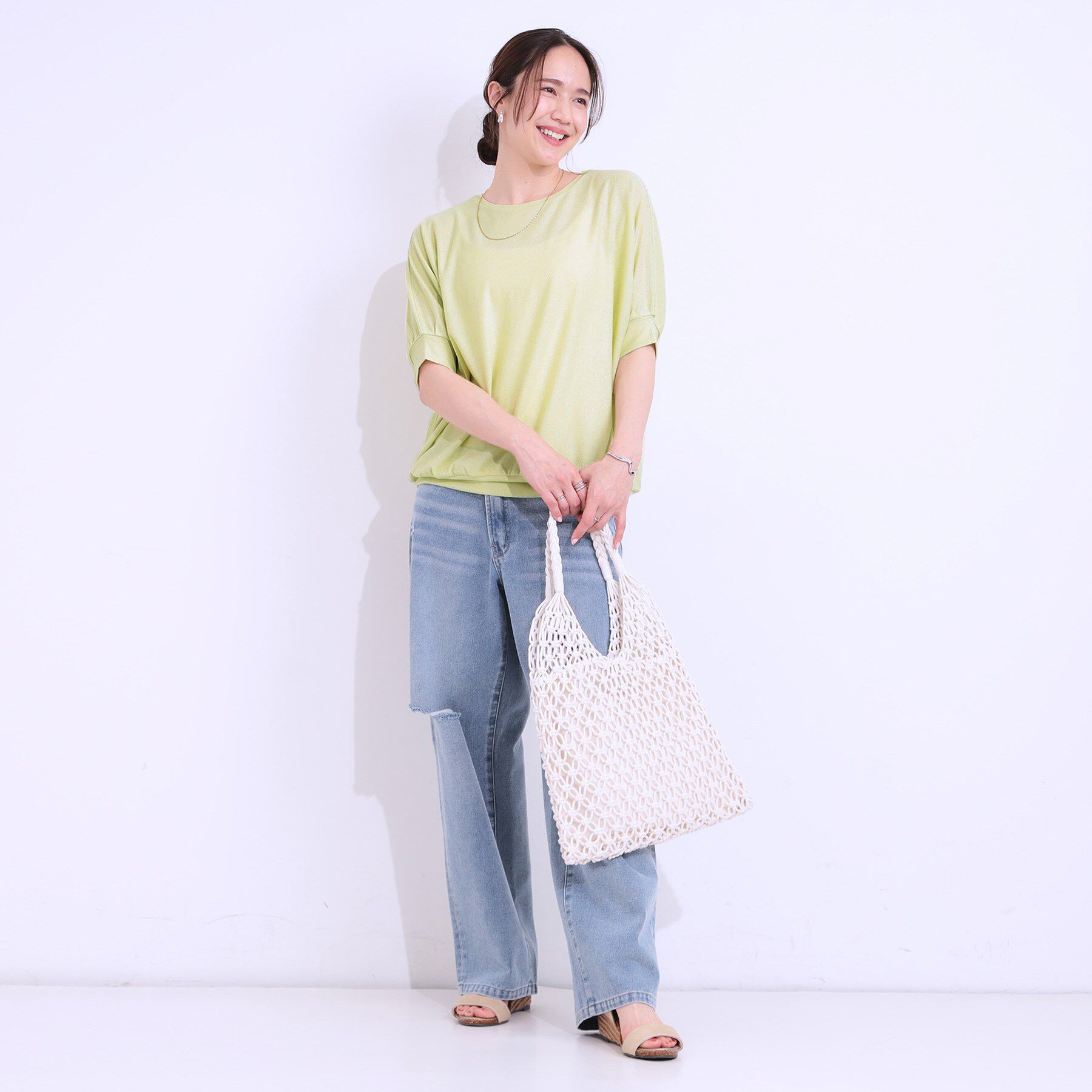 SHOO･LA･RUE「【ひんやり/UV】ほんのりラメで大人上品 お袖リブ ドルマントップス」|Tシャツ・カットソー|