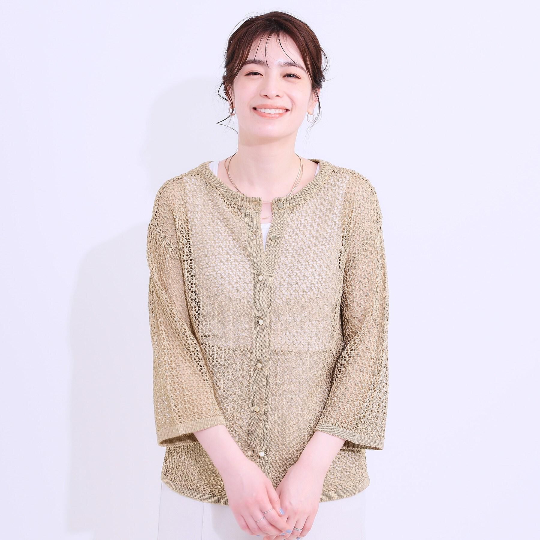 SHOO･LA･RUE「【S-LL/2WAY】ラメが華やか 透かしニットカーディガン」|カーディガン|モカブラウン(042