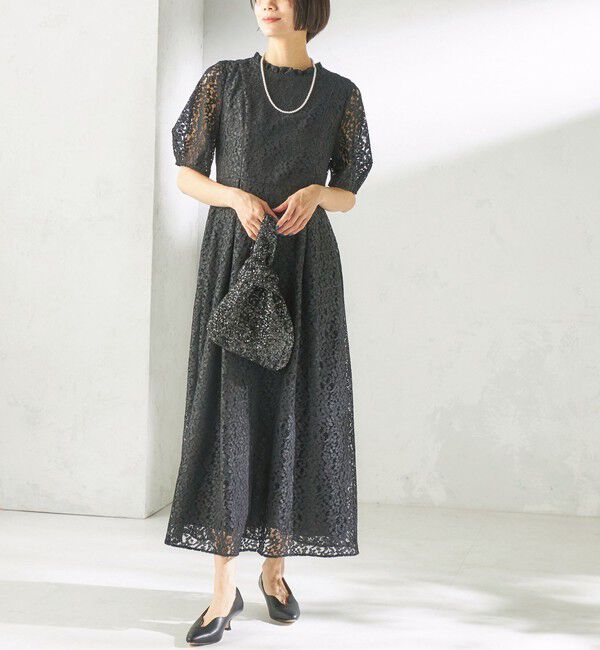 SHIPS for women「kaene:コード レース パフ スリーブ ワンピース」|ワンピース|ブラック