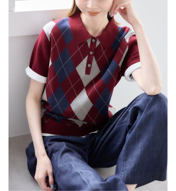 U by SPICK&SPAN「《予約》衿つきハーフスリーブニット」|ニット・セーター|ボルドー
