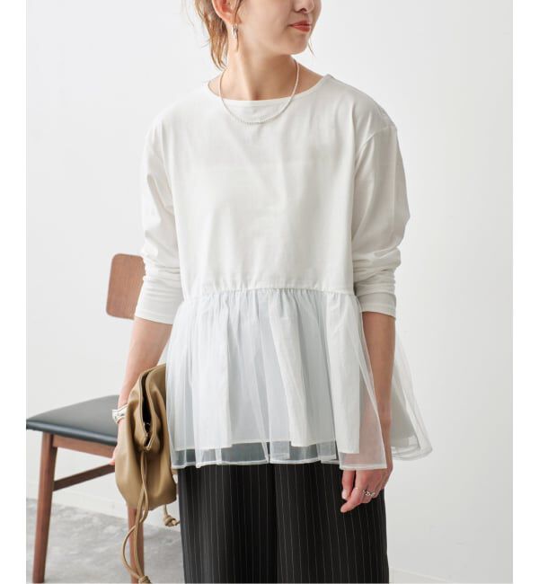 Spick and Span「《一部店舗+WEB限定 / 予約》チュールコンビフレアプルオーバー」|Tシャツ・カットソー|