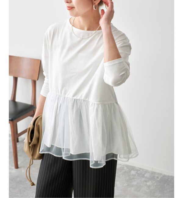 Spick and Span「《一部店舗+WEB限定 / 予約》チュールコンビフレアプルオーバー」|Tシャツ・カットソー|