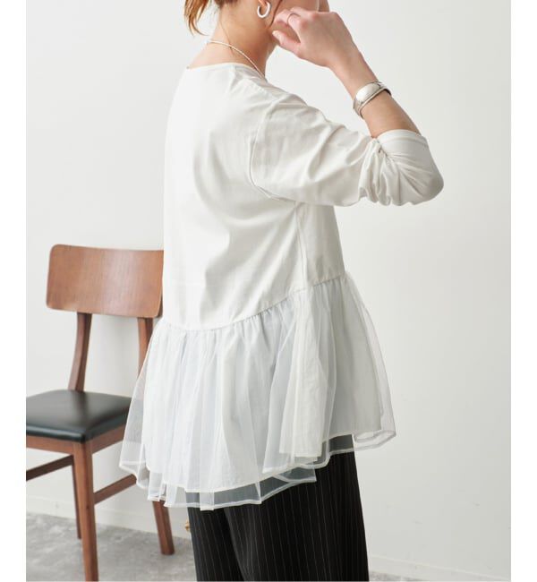 Spick and Span「《一部店舗+WEB限定 / 予約》チュールコンビフレアプルオーバー」|Tシャツ・カットソー|ホワイト