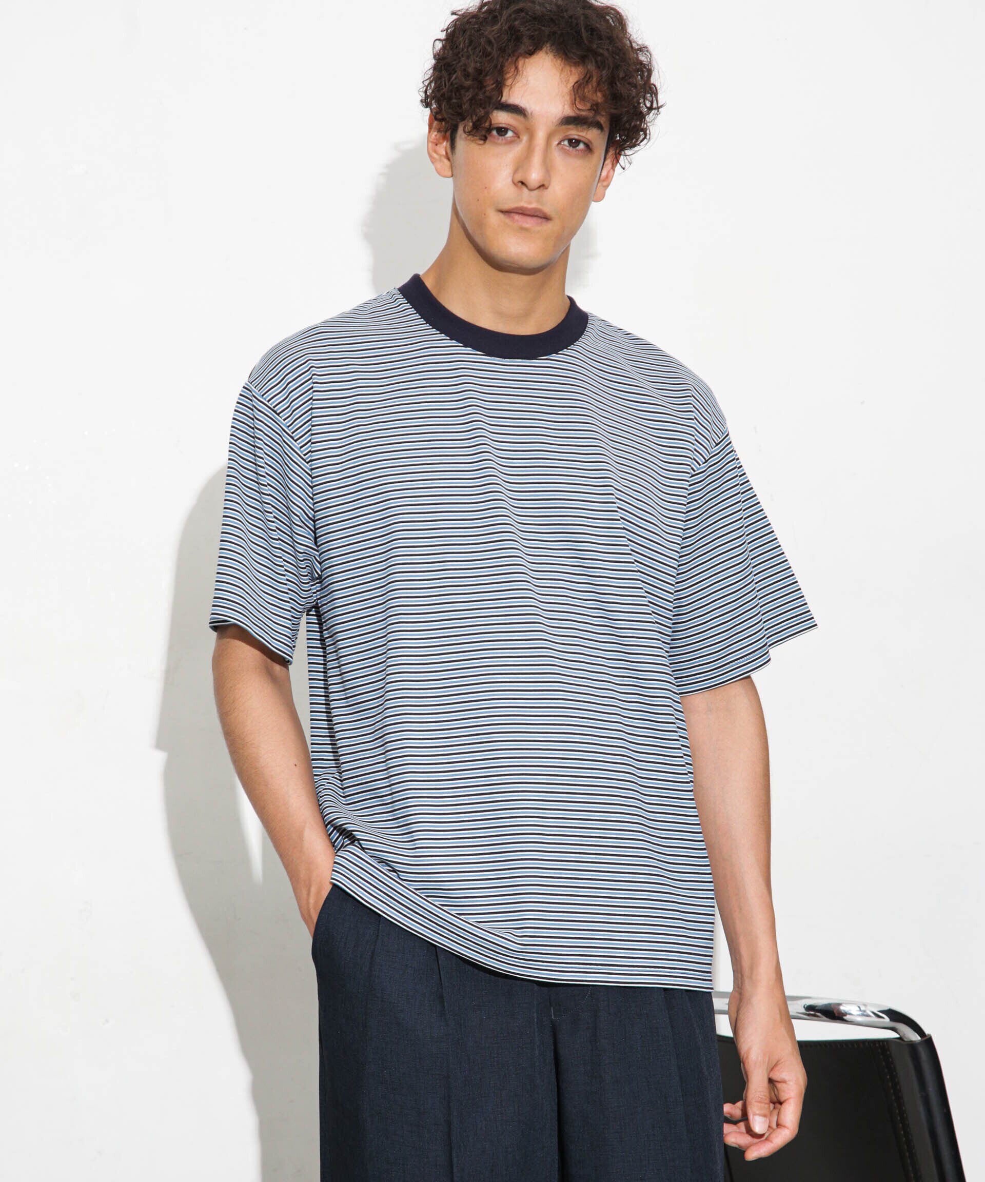 nano･universe「Anti Soaked 汗染み防止ボーダークルーネックT半袖」|Tシャツ・カットソー|