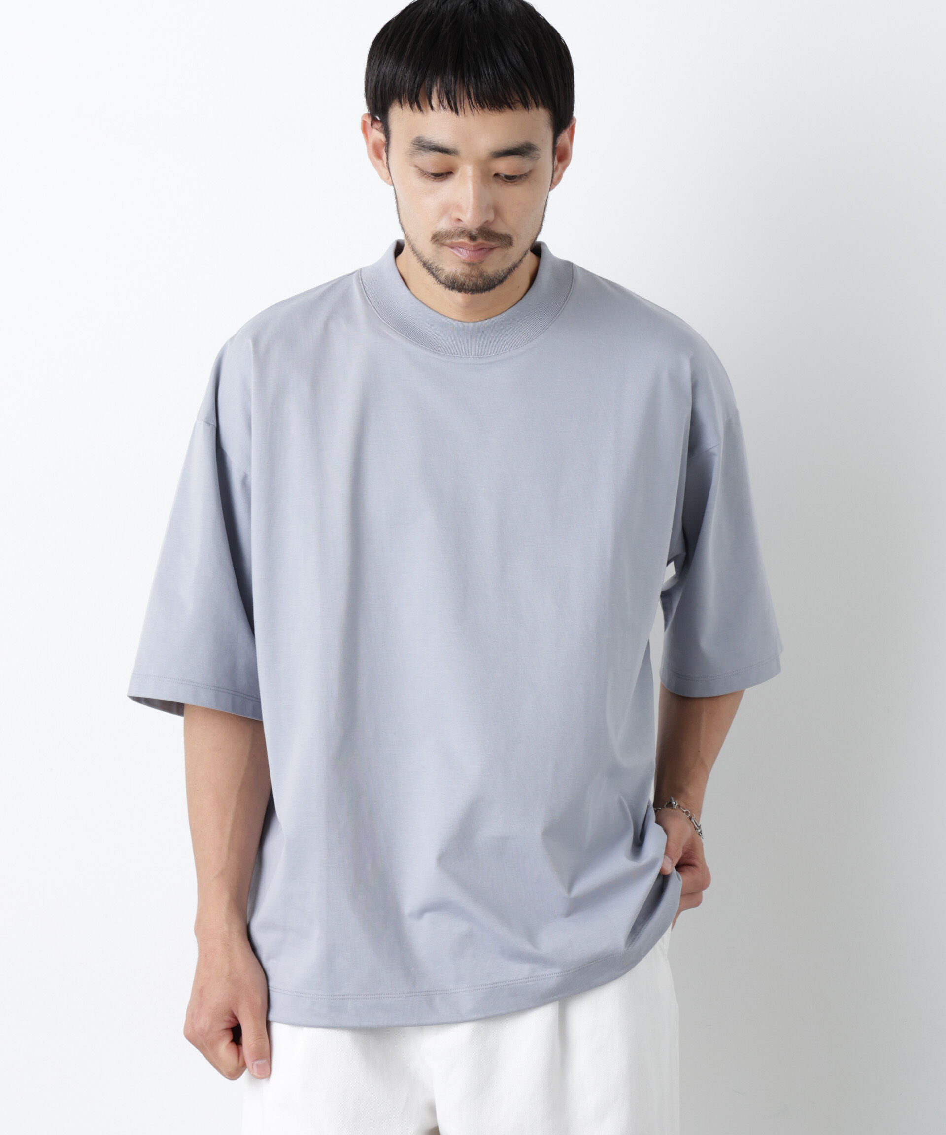 nano･universe「「モダンコンフォート」ハイゲージシルケットワイドモックネック」|Tシャツ・カットソー|