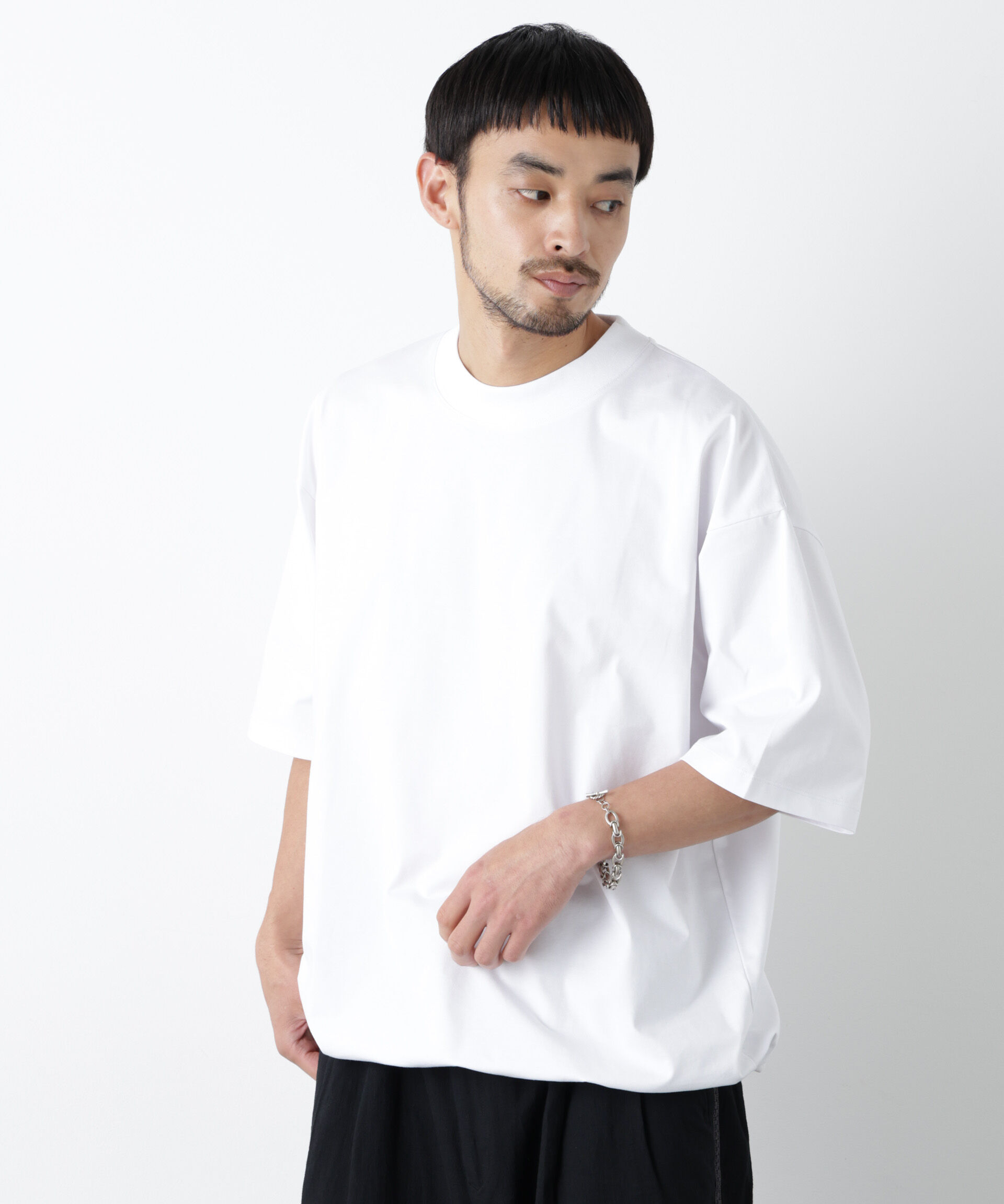 nano･universe「「モダンコンフォート」ハイゲージシルケットワイドモックネック」|Tシャツ・カットソー|ホワイト