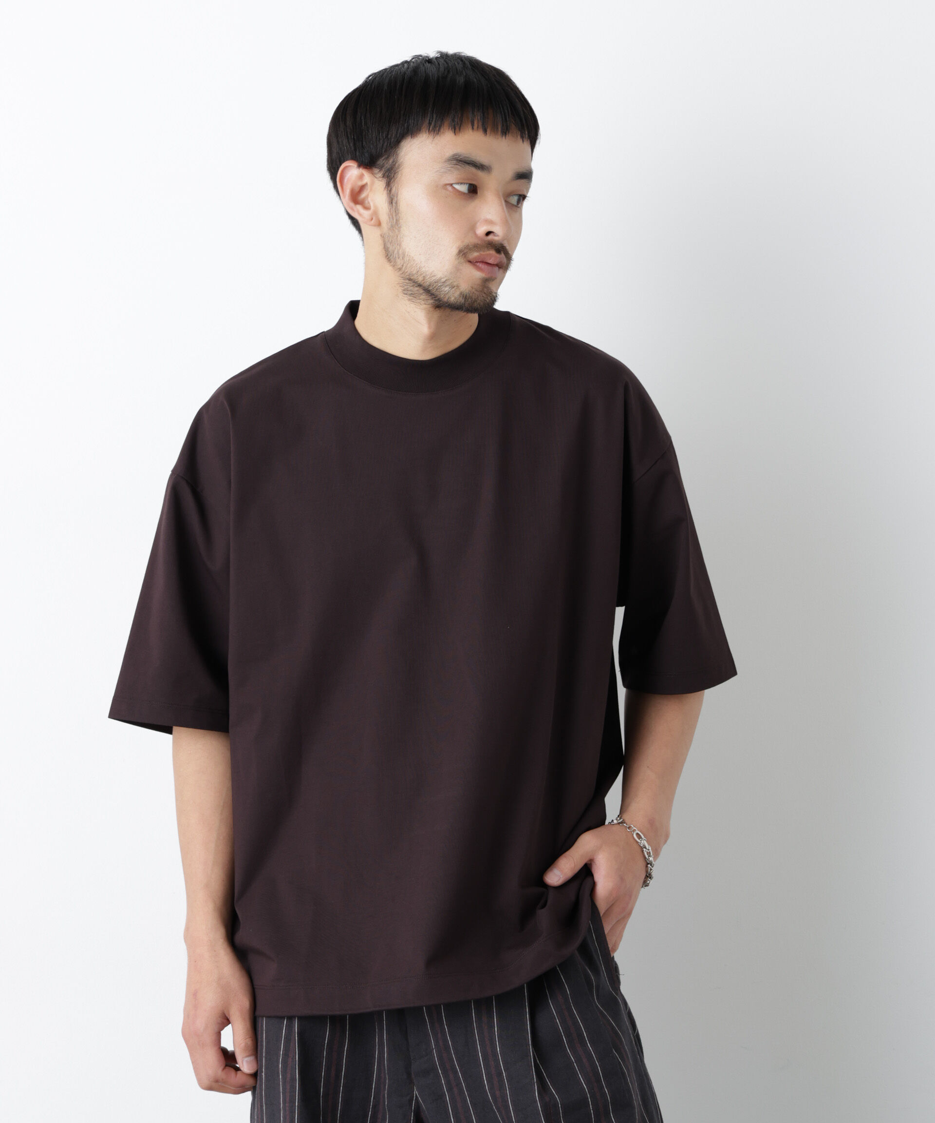 nano･universe「「モダンコンフォート」ハイゲージシルケットワイドモックネック」|Tシャツ・カットソー|