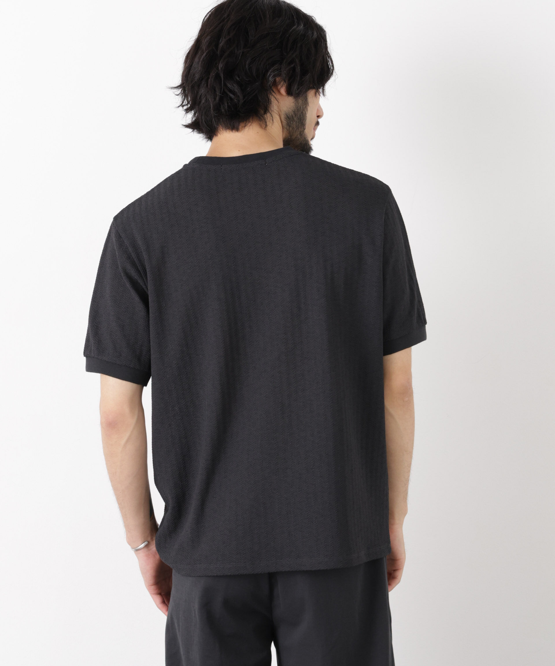 nano･universe「「モダンコンフォート」ヘリンボン クルーネックTシャツ 半袖」|Tシャツ・カットソー|