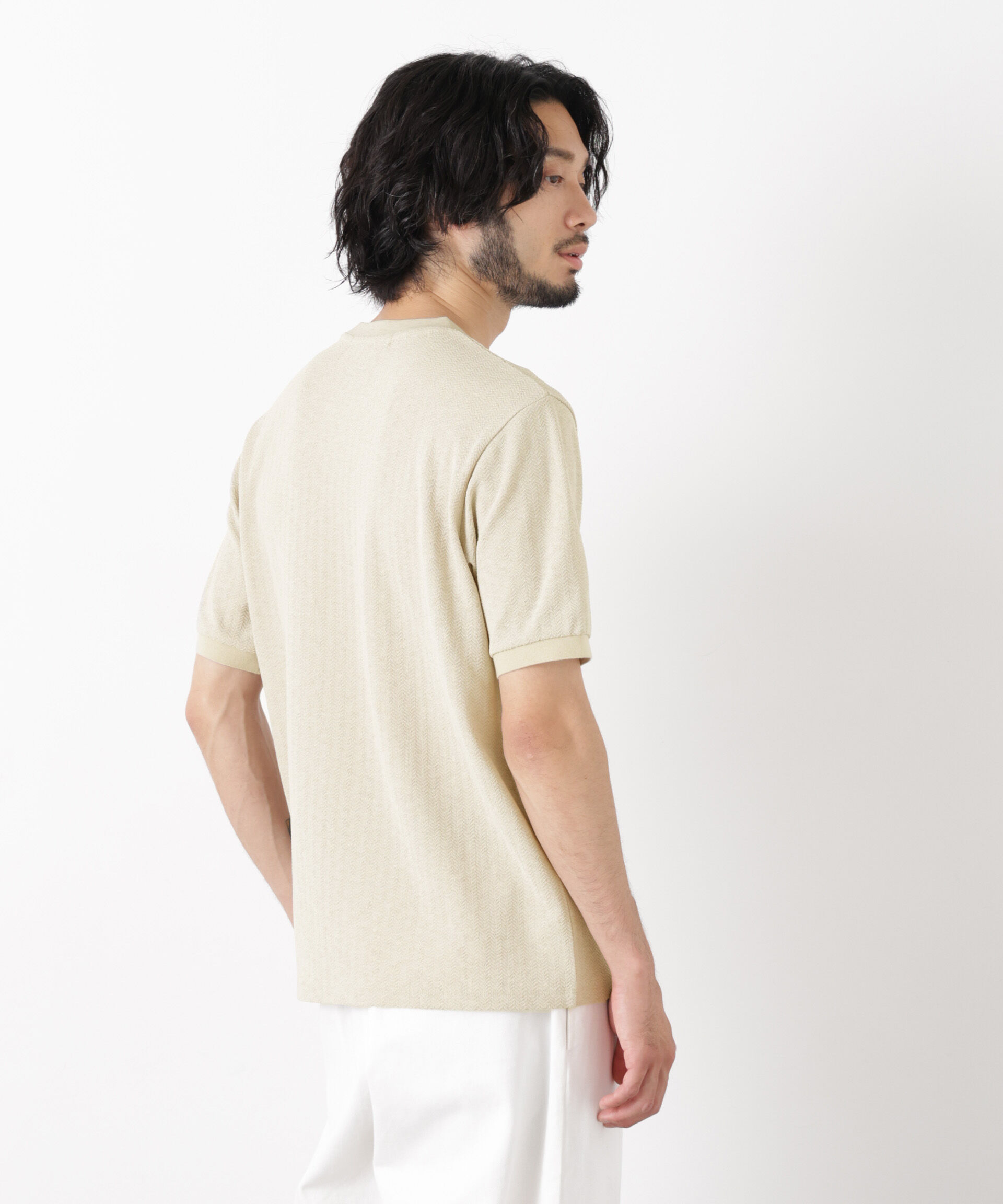 nano･universe「「モダンコンフォート」ヘリンボン クルーネックTシャツ 半袖」|Tシャツ・カットソー|