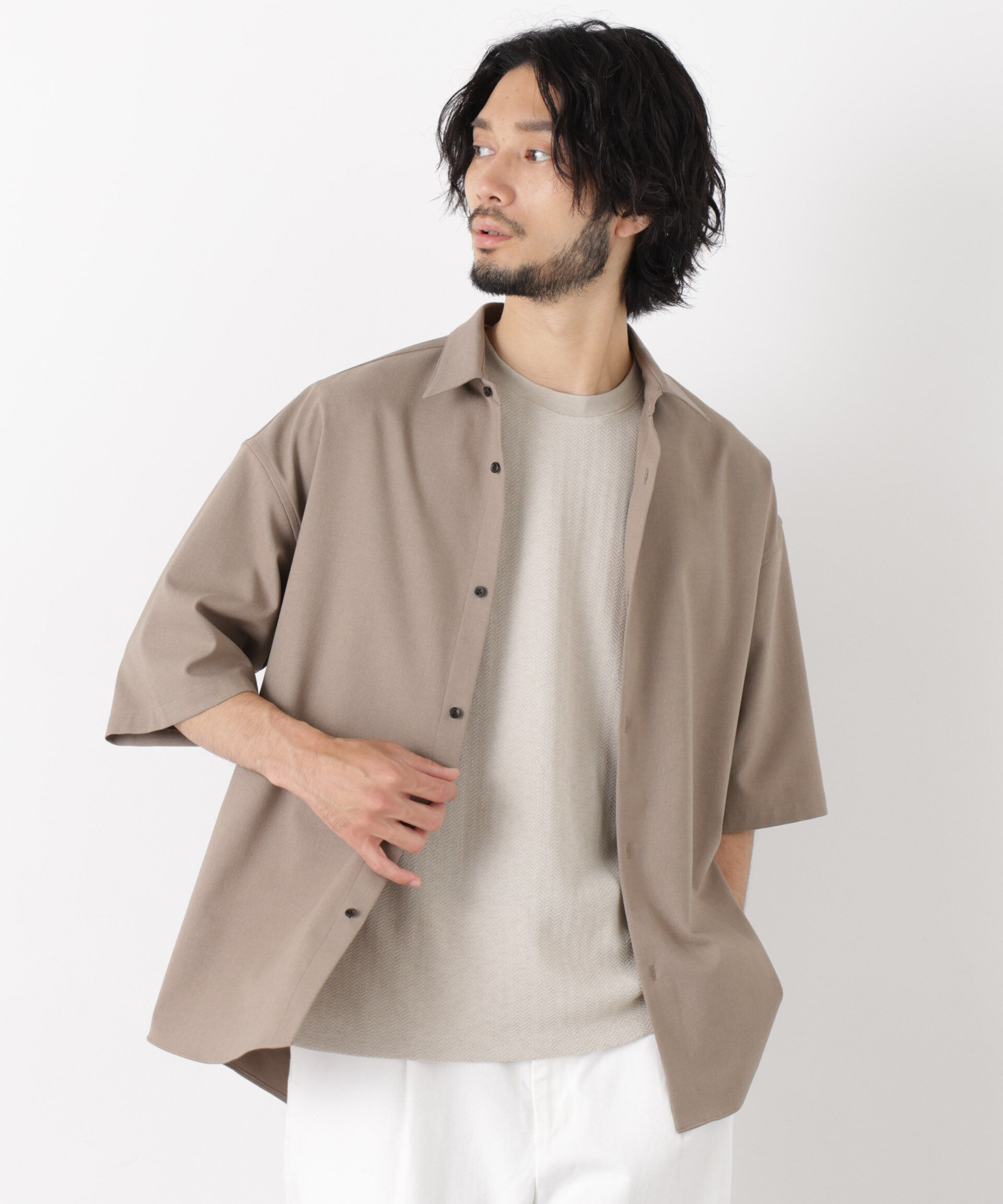 nano･universe「｢OtoNANO｣Reflax(R) ドライオックスシャツ半袖/吸水速乾(セットアップ可)」|シャツ・ブラウス|ベージュ